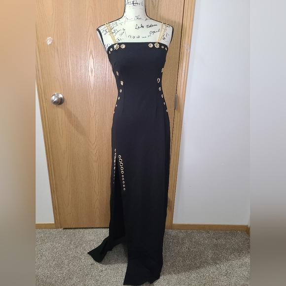 NWOT Grommet Chain Strap Sexy Bodycon Slit Cocktail Formal Party Evening Dress - Picture 4 of 8